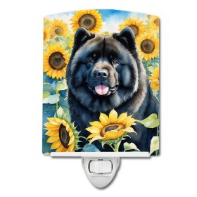 NEW Chow Chow in Sunflowers Ceramic Night Light Compact, UL-Certified, Ideal for Bedroom, Bathroom, Nursery, Hallway, Kitchen, 6x4x3, Multicolor
