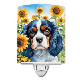 NEW Cavalier Spaniel in Sunflowers Ceramic Night Light Compact, UL-Certified, Ideal for Bedroom, Bathroom, Nursery, Hallway, Kitchen, 6x4x3
