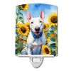NEW English Bull Terrier in Sunflowers Ceramic Night Light Compact, UL-Certified, Ideal for Bedroom, Bathroom, Nursery, Hallway, Kitchen, 6x4x3