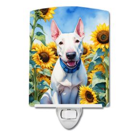NEW English Bull Terrier in Sunflowers Ceramic Night Light Compact, UL-Certified, Ideal for Bedroom, Bathroom, Nursery, Hallway, Kitchen, 6x4x3