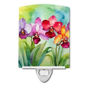 NEW Orchids in Watercolor Ceramic Night Light Compact, UL-Certified, Ideal for Bedroom, Bathroom, Nursery, Hallway, Kitchen, 6x4x3, Multicolor