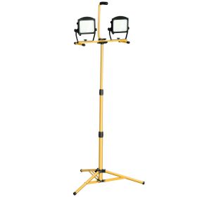 10,000 Lumen Dual Head LED Work Lights with Stand, Weather Resistant Daylight with Telescoping Adjustable Tripod Stand, Rotating Lamps