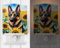 NEW German Shepherd in Sunflowers Ceramic Night Light Compact, UL-Certified, Ideal for Bedroom, Bathroom, Nursery, Hallway, Kitchen, 6x4x3, Multicolor