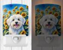 NEW Coton de Tulear in Sunflowers Ceramic Night Light Compact, UL-Certified, Ideal for Bedroom, Bathroom, Nursery, Hallway, Kitchen, 6x4x3, Multicolor