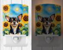 NEW Chihuahua in Sunflowers Ceramic Night Light Compact, UL-Certified, Ideal for Bedroom, Bathroom, Nursery, Hallway, Kitchen, 6x4x3, Multicolor