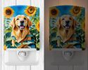 NEW Golden Retriever in Sunflowers Ceramic Night Light Compact, UL-Certified, Ideal for Bedroom, Bathroom, Nursery, Hallway, Kitchen, 6x4x3