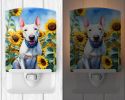 NEW English Bull Terrier in Sunflowers Ceramic Night Light Compact, UL-Certified, Ideal for Bedroom, Bathroom, Nursery, Hallway, Kitchen, 6x4x3